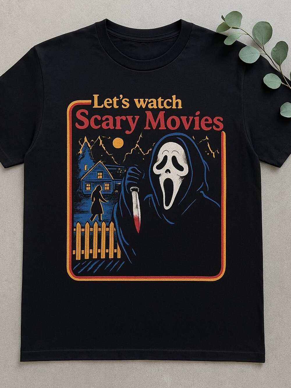 Scary Movies Horror Graphic T-Shirt Black Ghost Face Halloween Tee